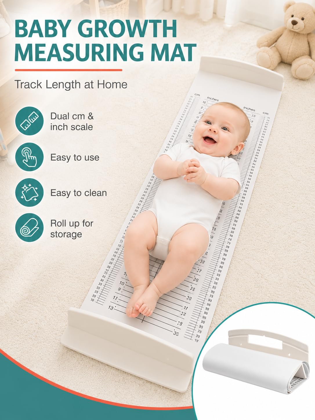 Messmatte Baby, Baby Größe Messen, Baby Infantometer Höhenlineal Messmatte, Waschbarer Messlatte Babies, Babyhautfreundlich, Genaue Messung, Weiß