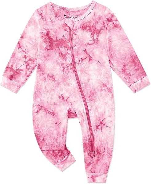 Jimonda Baby Girls Boys Footless Pajamas outfits 2 Way Zipper Soft Sleepwear Pjs,Infant Tie-dye Rompers(Pink Tie Dye,0-3 Months)