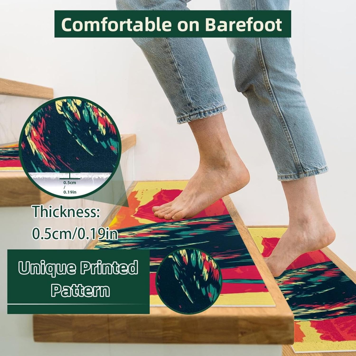 15 pcs Stair Treads 8"x30", Eagle Desert (3) Indoor Stair Runners Carpet Stair Tread,Watercolor Non-Slip Staircase Step Treads for Kids,Elders,Pets