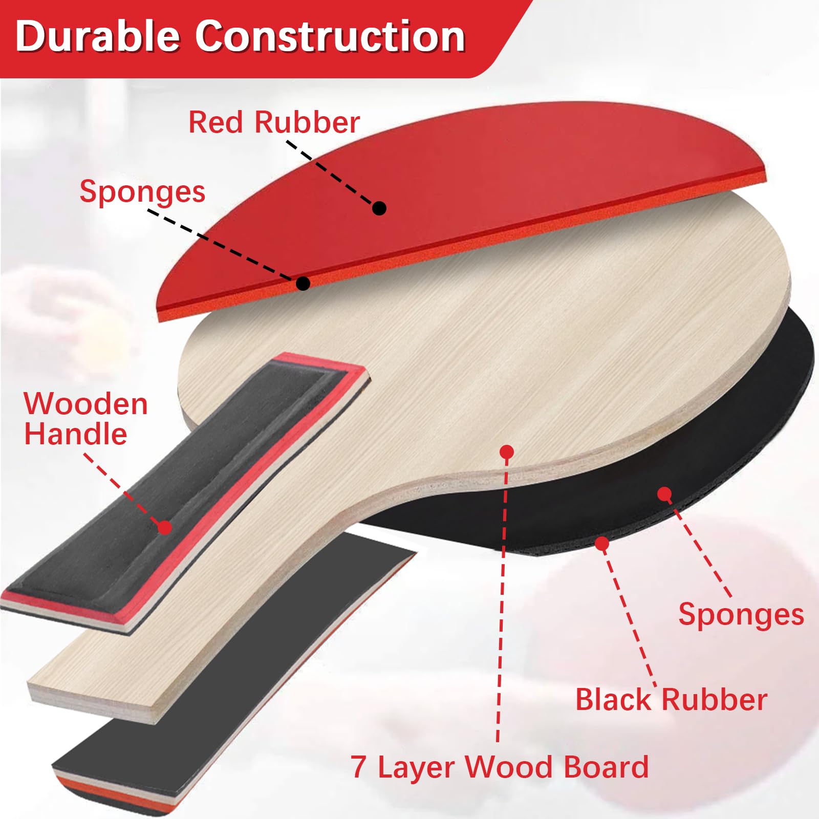 Racchette Ping Pong Racchette Ping Pong Professionale Set da con 2 Racchette 3 Palline 1 Borsa Portatile per Adulti Bambini