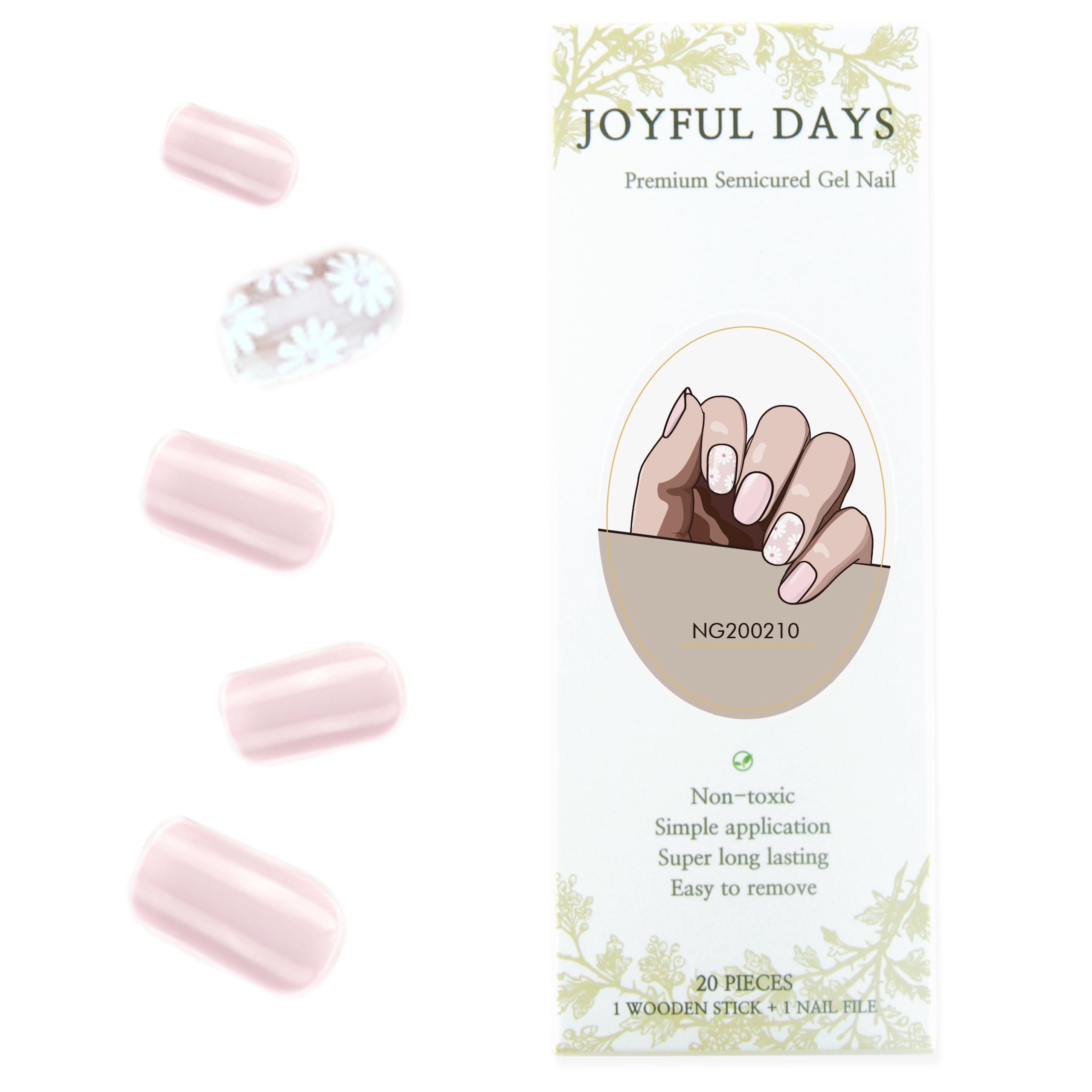JOYFUL DAYS Tiras de Uñas de Gel Semi-Curado, Autoadhesivas Pegatina de Esmalte de Uñas de Gel, Nail Wrap Incluye Lima y Palo (Pink, Flower)