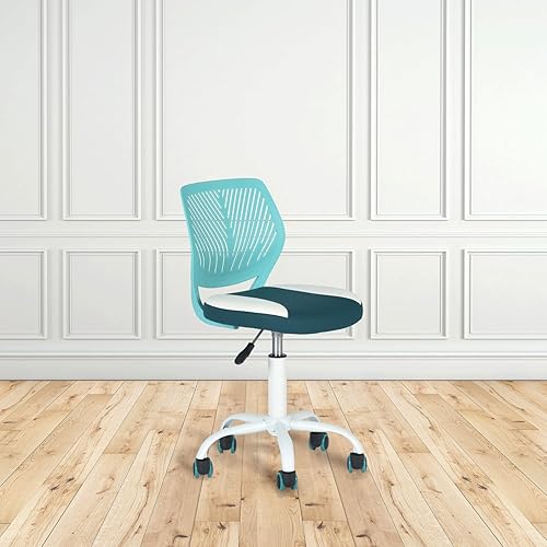Miniatura 15 de FurnitureR Silla de trabajo de escritura para adolescentes, niños y niñas, ruedas giratorias de 360 grados, asiento de tela suave, respaldo F-aqua,C
