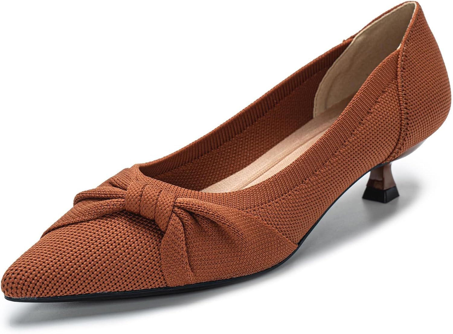 Kitten Heels for Women with Bow Pointed Toe Low Heels Closed Toe Comfortable Pumps Wedding Dress Shoes