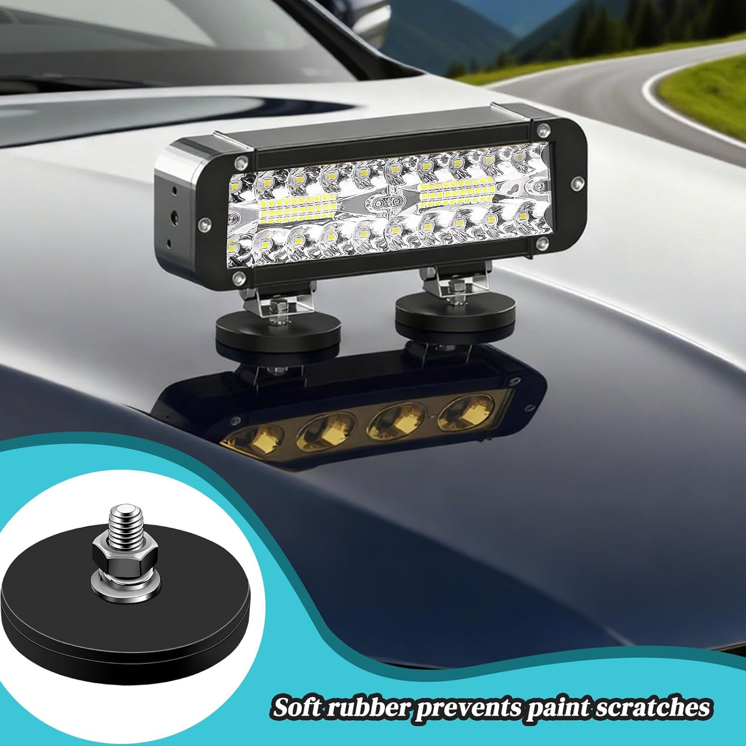 5Pack Rubber Coated Magnets D66x8mm M6 Round Magnets Strong Large Magnet with Thread, Flat Magnet with Hole Countersunk Head Pot Magnete for Screwing on Car Lights