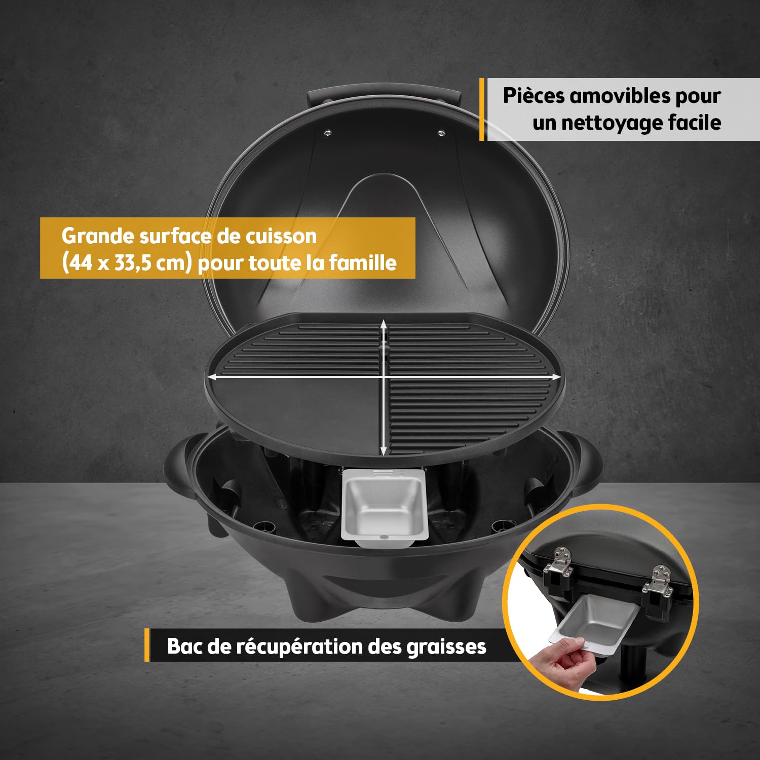 TZS First Austria - Barbecue électrique 2 en 1 de table & sol 2400W - BBQ avec pied pour balcon et terrasse avec couvercle et étagère - Gril sphérique avec thermomètre et plateau ramasse-graisse