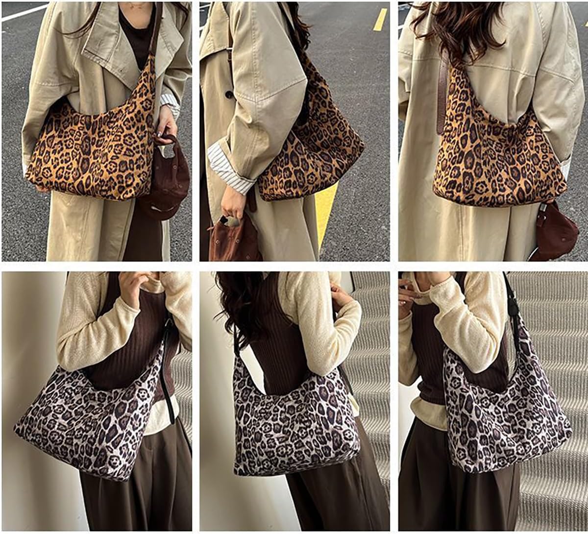 Women's leopard print handbag, tote multifunctional commuting shoulder bag, versatile and fashionable casual bag