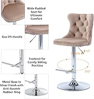 Vista 48 de Aoowow Juego de 2 taburetes de bar giratorios, taburetes de bar ajustables con respaldo de terciopelo copetudo, sillas de bar modernas tapizadas