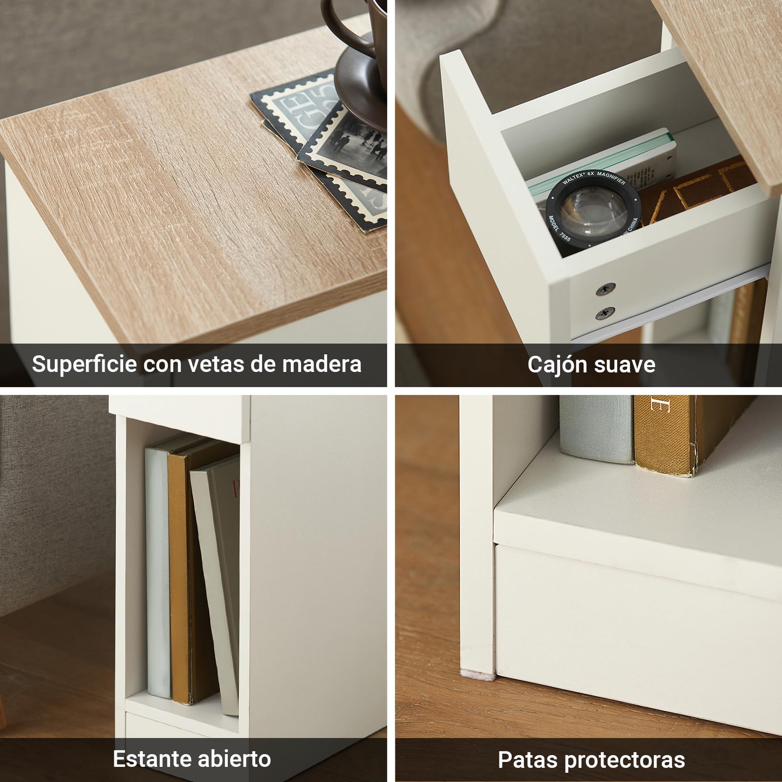 SoBuy Mesita de Noche Estrecha 20 cm con cajón Mesa de Noche ahorradora de Espacio & mesilla de Noche para Espacios pequeños Dormitorio salón Blanco 20x35x60 cm FBT111-WN