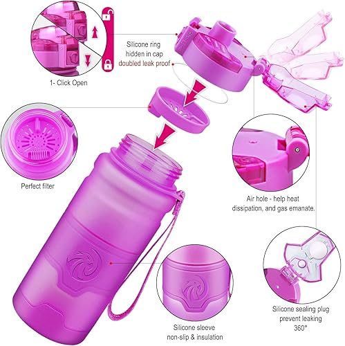 Miniatura 6 de Botella de agua deportiva Zorri, 13.5, 17, 23.6 onzas, sin BPA, a prueba de fugas, ligera, para exteriores, campamento, ciclismo, fitness, gimnasio,