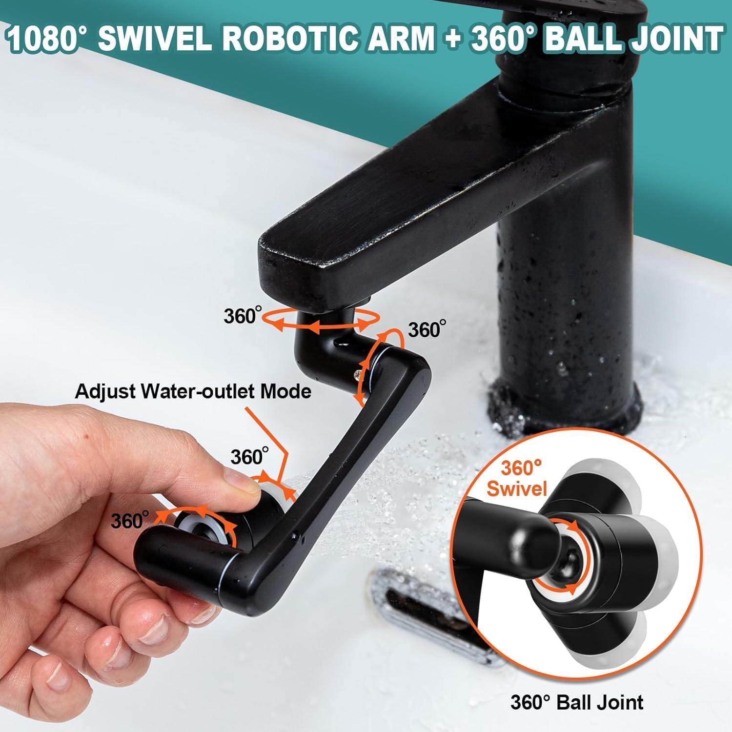 1440° Faucet Extender, UTOURS 1080° Rotatable Faucet Aerator, 360° Swivel Faucet Attachment, Arm Swivel Extension Faucet Aerator, Faucet Extender for Bathroom Sink Kitchen (3PCS Black)