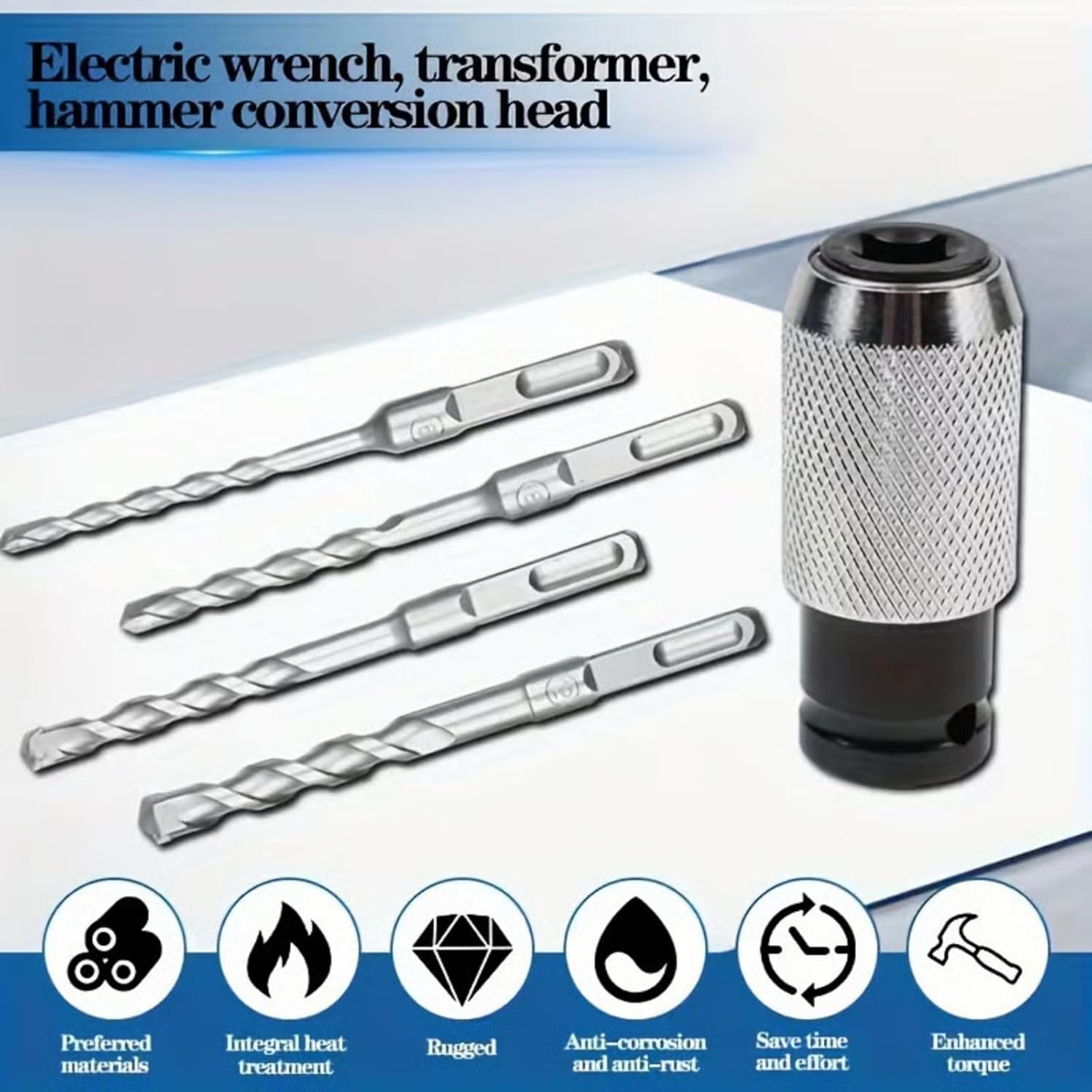 Rotary Hammer Adapter with Impact Drill Bits Set, Electric Drill to Hammer Converter for Drilling and Hammering, Compatible with Most Electric Drills (2 Set)