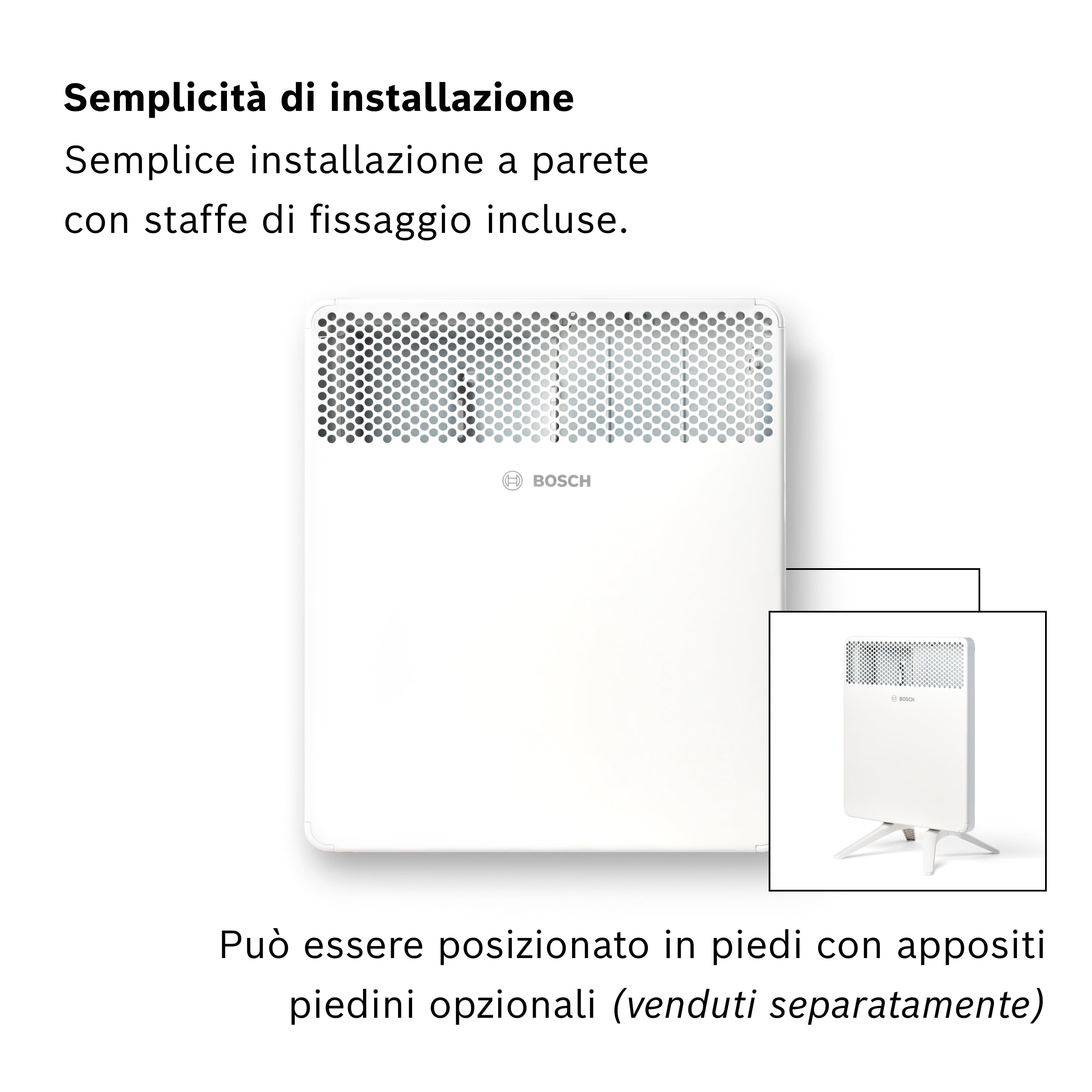 Bosch Heat Convector 4000-5 Convettore elettrico, 500 W | Per Ambienti fino a 5 m², Riscaldamento Elettrico con Display LED, Programma Settimanale, Protezione Spruzzi d'Acqua