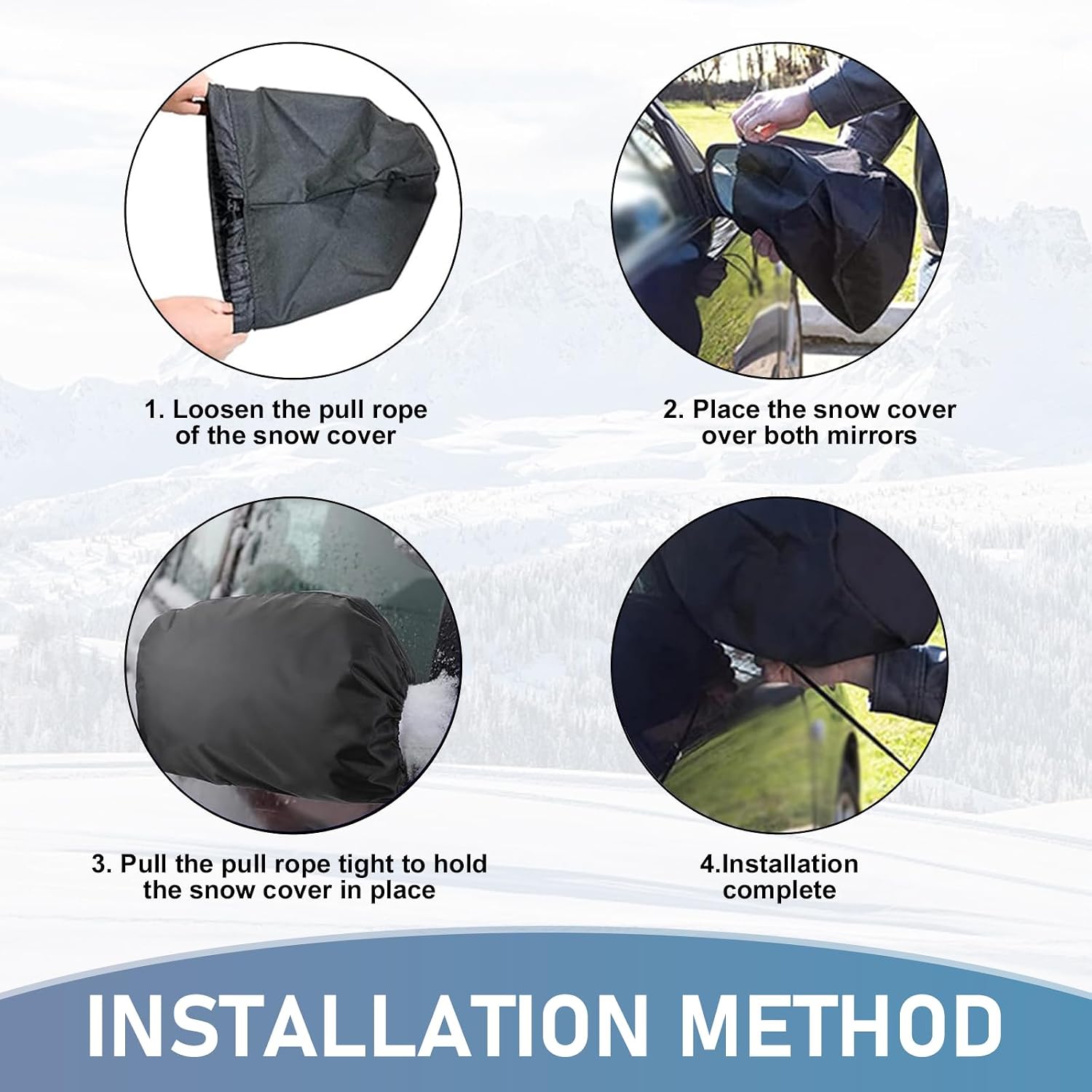 2 PCS Auto Rearview Mirror Snow Cover, 210D Silver Coated Oxford Cloth Dust and Frost Protective Cover, 10.62" x 12.99" Car Accessories, Universal for Automobiles (Black)