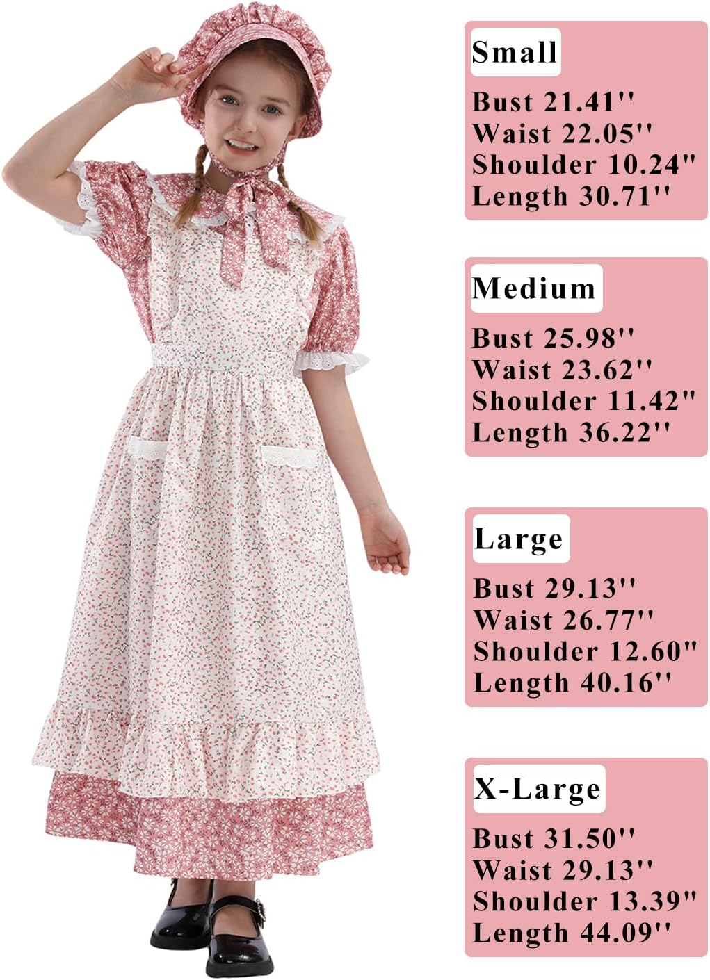 CR ROLECOS Prairie Dresses Girls Colonial Costume Pioneer Girl Dress with Floral Pinafore