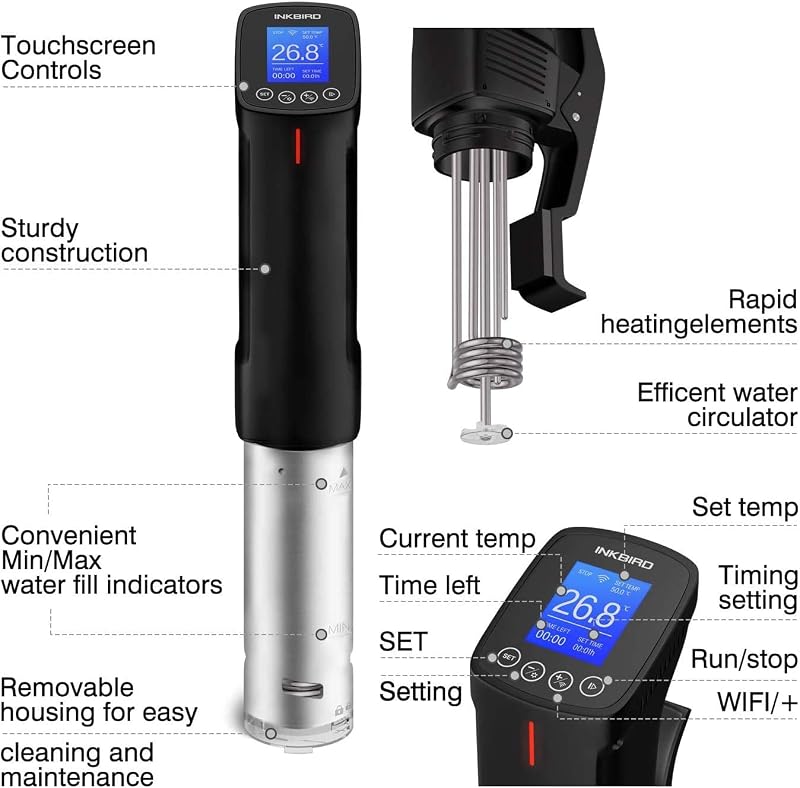 Inkbird WiFi Sous Vide Készülék EVA Védőtokkal - 100W Vízálló Konyhai Hőmérséklet Szabályzó 25-99°C - Precíziós Időzítő Tökéletes Főzéshez