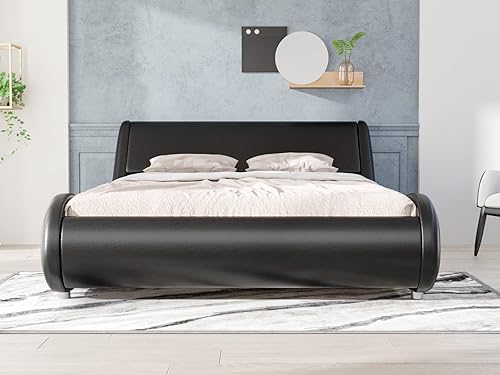 Miniatura 3 de Marco de cama tamaño Queen marcos de cama de plataforma tapizada Queen de perfil bajo marco de cama moderno tamaño Queen con cabecera ajustable no