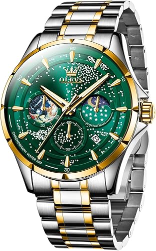OLEVS - Relojes automáticos para hombre, esqueleto mecánico, de lujo, vestido de negocios, reloj de pulsera con diamantes de acero de tungsteno,