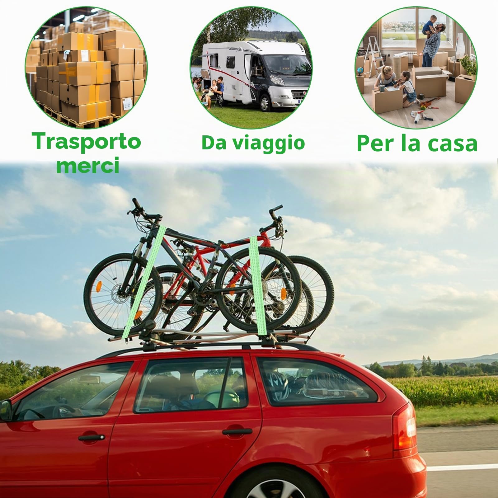 2 Pezzi Cinghie a Cricchetto 50mm x 10m, 3000kg Capacità di Carico, Cinghia di Fissaggio con Gancio a J per Camion, Auto, Moto, Materiale Poliestere e Acciaio