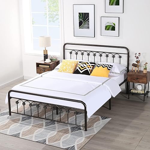 Miniatura 3 de VECELO Base de cama de plataforma metálica de tamaño matrimonial con cabecera y estribo, base de colchón con soporte de listones de acero,