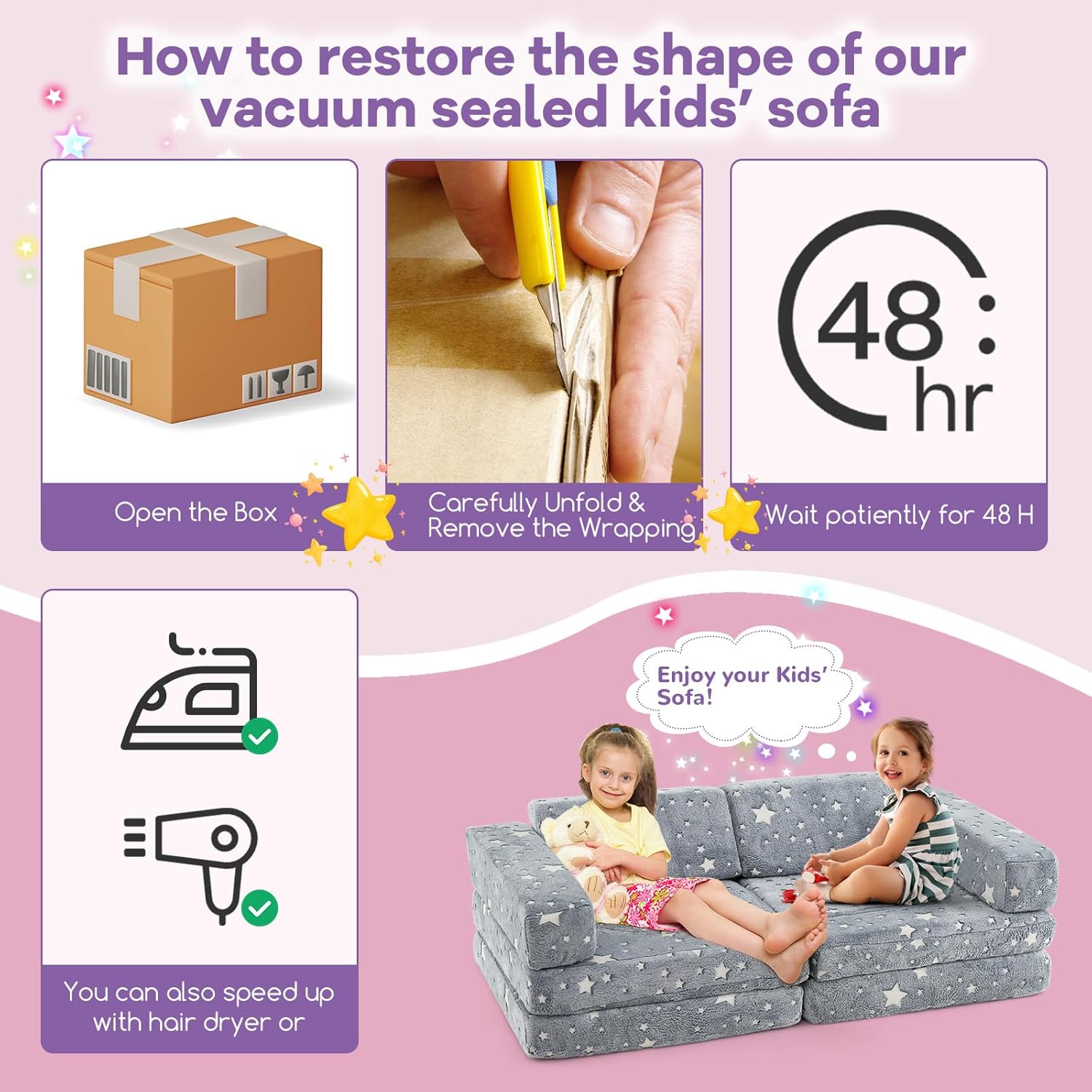 Costzon 10 Pcs Modular Kids Play Couch, Toddler Sectional Sofa Chair Glow in The Dark, Convertible Baby Sofa & Floor Cushion, Bedroom & Playroom Furniture for Building Fort Gift for Boys Girls 3+