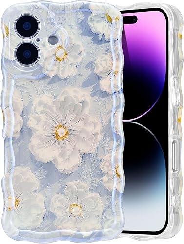 Miniatura 93 de EYZUTAK - Funda protectora de TPU para iPhone 12 Pro, estilo retro colorido, diseño láser brillante de pintura al óleo, estampado floral, borde Azul