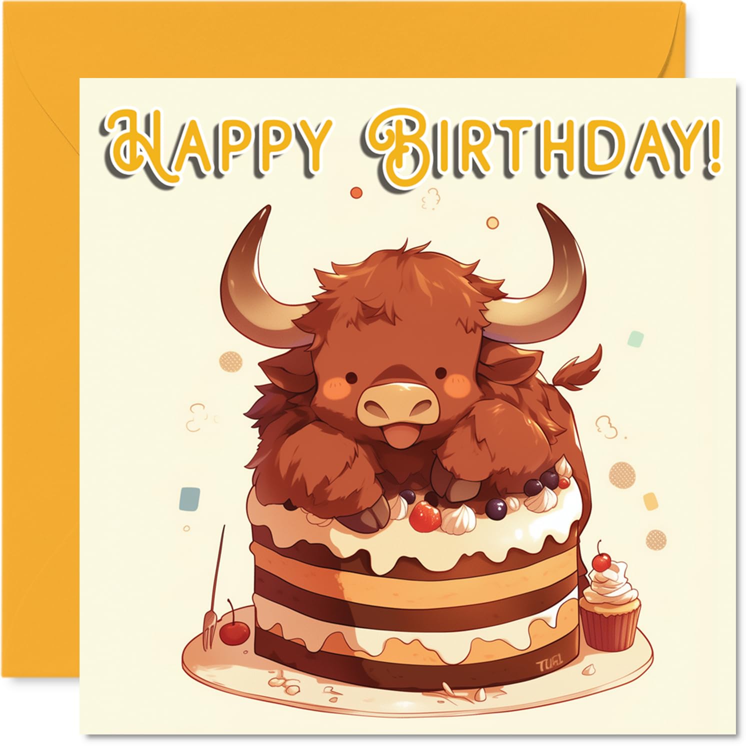 Buffalo Birthday Cards - Animal Cake - Happy Birthday Card for Son Daughter Brother Sister Grandson Granddaughter Niece Nephew Cousin, 145mm Bday Greeting Cards