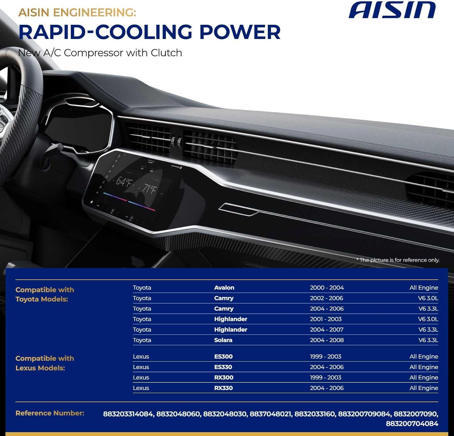 AISIN AFTERMARKET ACCT-00066 Air Conditioner AC Compressor - Compatible with Toyota Camry 02-06, Highlander 01-07, Avalon 00-04, Lexus RX300 ES300 99-03 - 3.0L 3.3L - with 6-Pulley Groove, with Clutch
