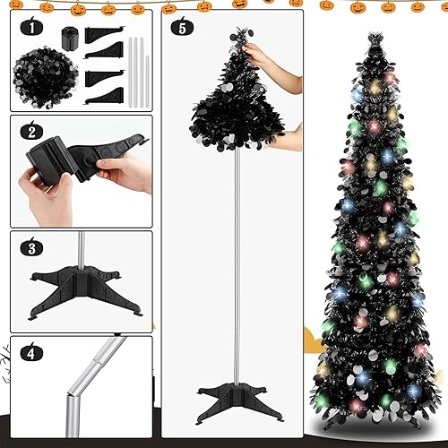 Miniatura 4 de Árbol de Navidad de 5 pies con 50 luces de colores, árbol de Navidad artificial plegable, oropel delgado, árbol de Navidad para el hogar,