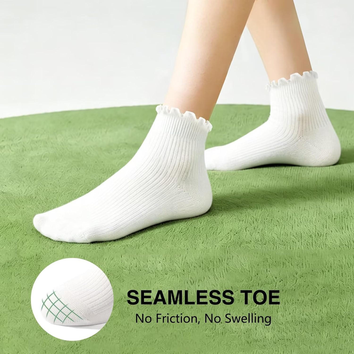 6 Pairs Ruffle Socks Women Bamboo Viscose Cute Frilly Ankle Socks Lettuce Edge Smooth Toe