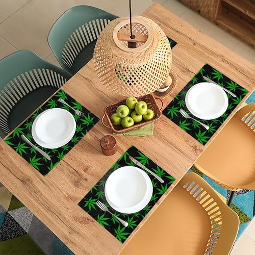 Miniatura 3 de Juego de 6 manteles individuales cuadrados de tela con hojas verdes, resistentes al calor, fáciles de limpiar, 12 x 18 pulgadas