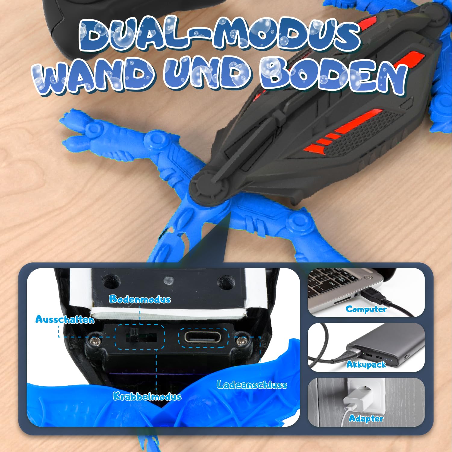 Geco Ragno Robotico, Robot Giocattolo per Giochi Bambini che Si Arrampica su Pareti e Soffitti, con Occhi LED Luminosi, Movimenti Realistici, Regali Compleanno di Natale Maschio e Ragazze 3 4 5 6 7 8+