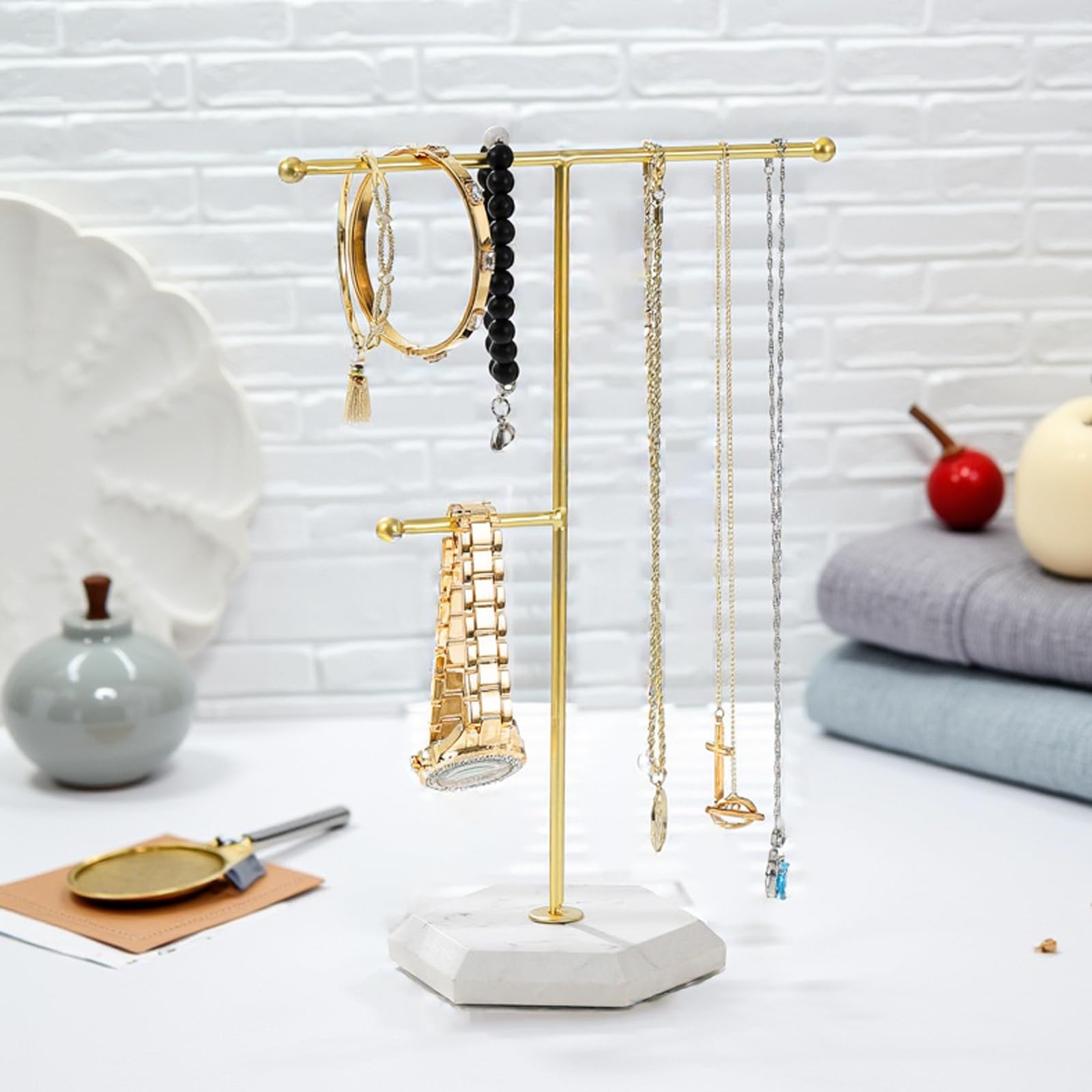 Présentoir à Bijoux En Métal Doré – Organisateur Pour Colliers, Boucles D’Oreilles, Bagues