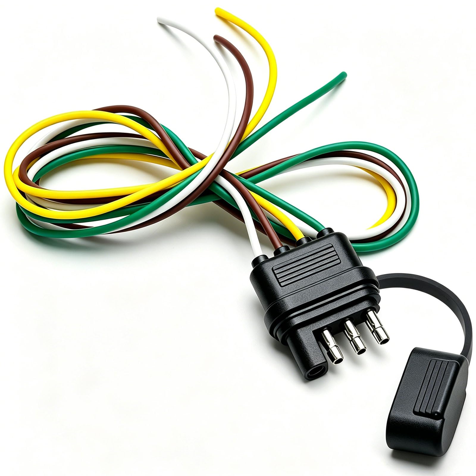4-Way Flat Trailer End Connector 25 Inch,4 Pin Trailer Wiring Harness,4 Pin Truck Connector with Dust Cover O-101