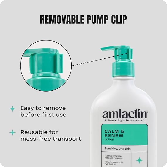 AmLactin Calm & Renew Lotion, Sensitive Dry Skin, 14.1 oz | Lactic acid and ginger root lotion gently exfoliates and moisturizes sensitive dry skin for smoother, calmer-looking skin.