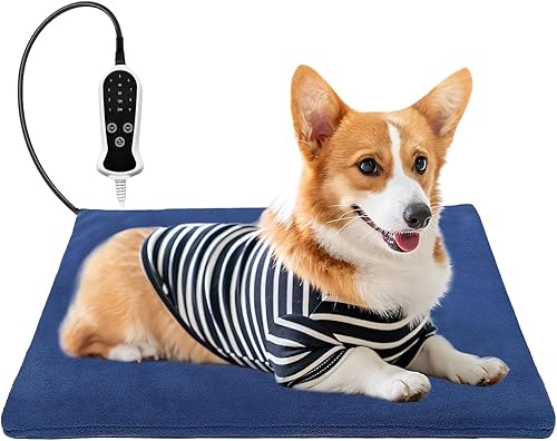 Almohadilla térmica para mascotas para perro, 9 ajustes de tiempo y tubo protector de metal, añade calentamiento de cuerda de alambre, viene con