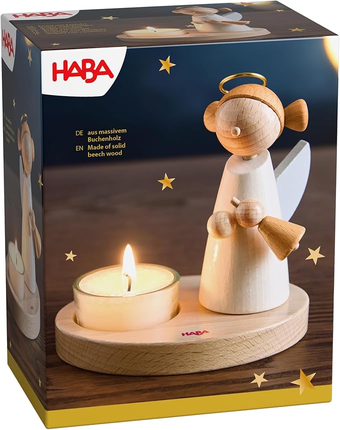 HABA Engel mit Teelicht – Weihnachtliche Holz-Dekoration aus Buchenholz – Stilvoller Schutzengel für Advent & Festliche Atmosphäre – 2012297001