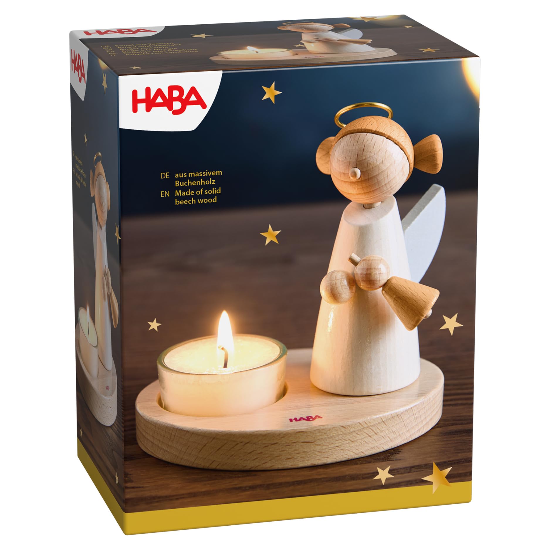 HABA Engel mit Teelicht – Weihnachtliche Holz-Dekoration aus Buchenholz – Stilvoller Schutzengel für Advent & Festliche Atmosphäre – 2012297001