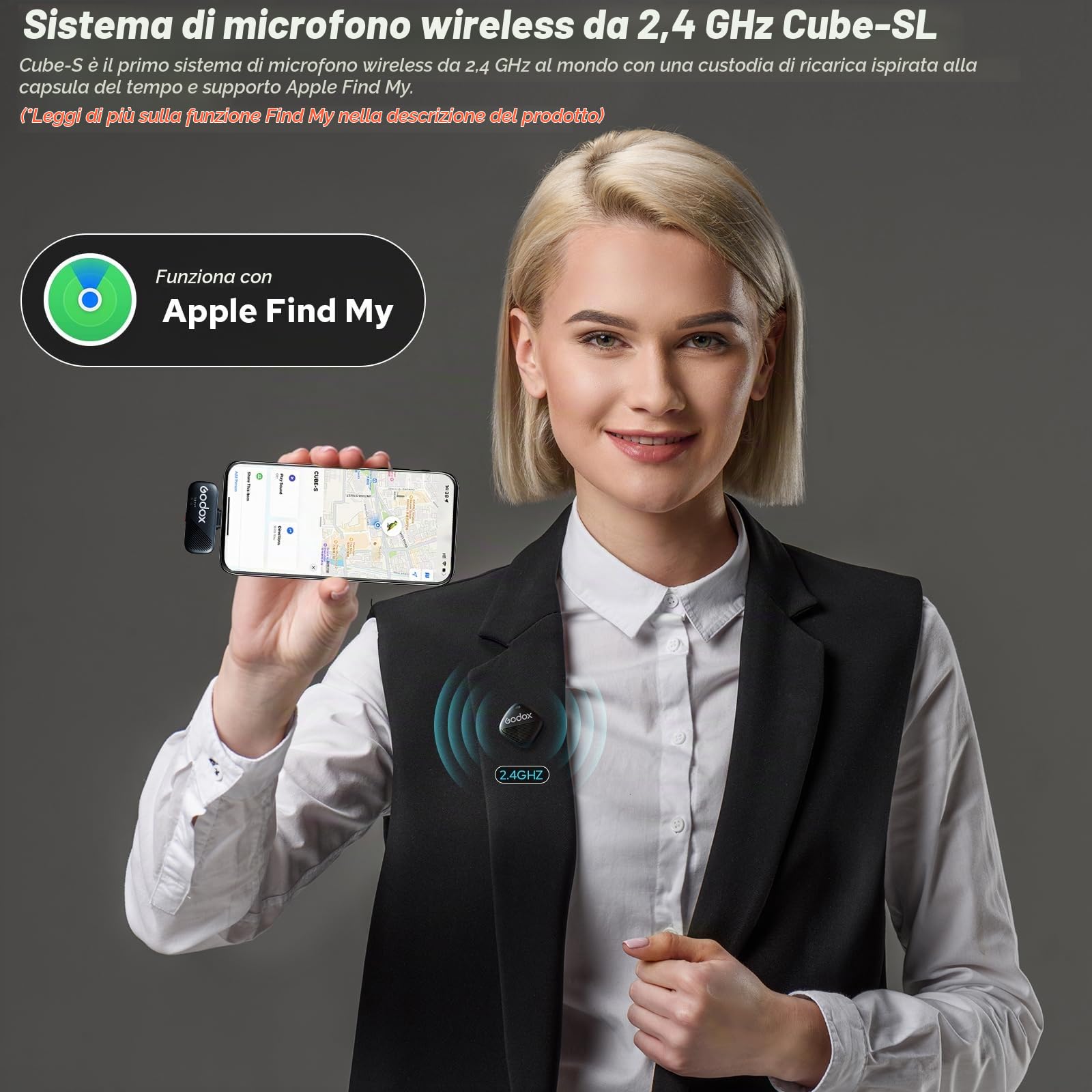 GODOX Cube-SC Kit2 Microfono Lavalier senza fili per iPhone 15 e Android,USB C,8H durata della batteria, 2.4G Wireless Mic, 300m (1000ft), Cancellazione del rumore con custodia di ricarica per Vloging