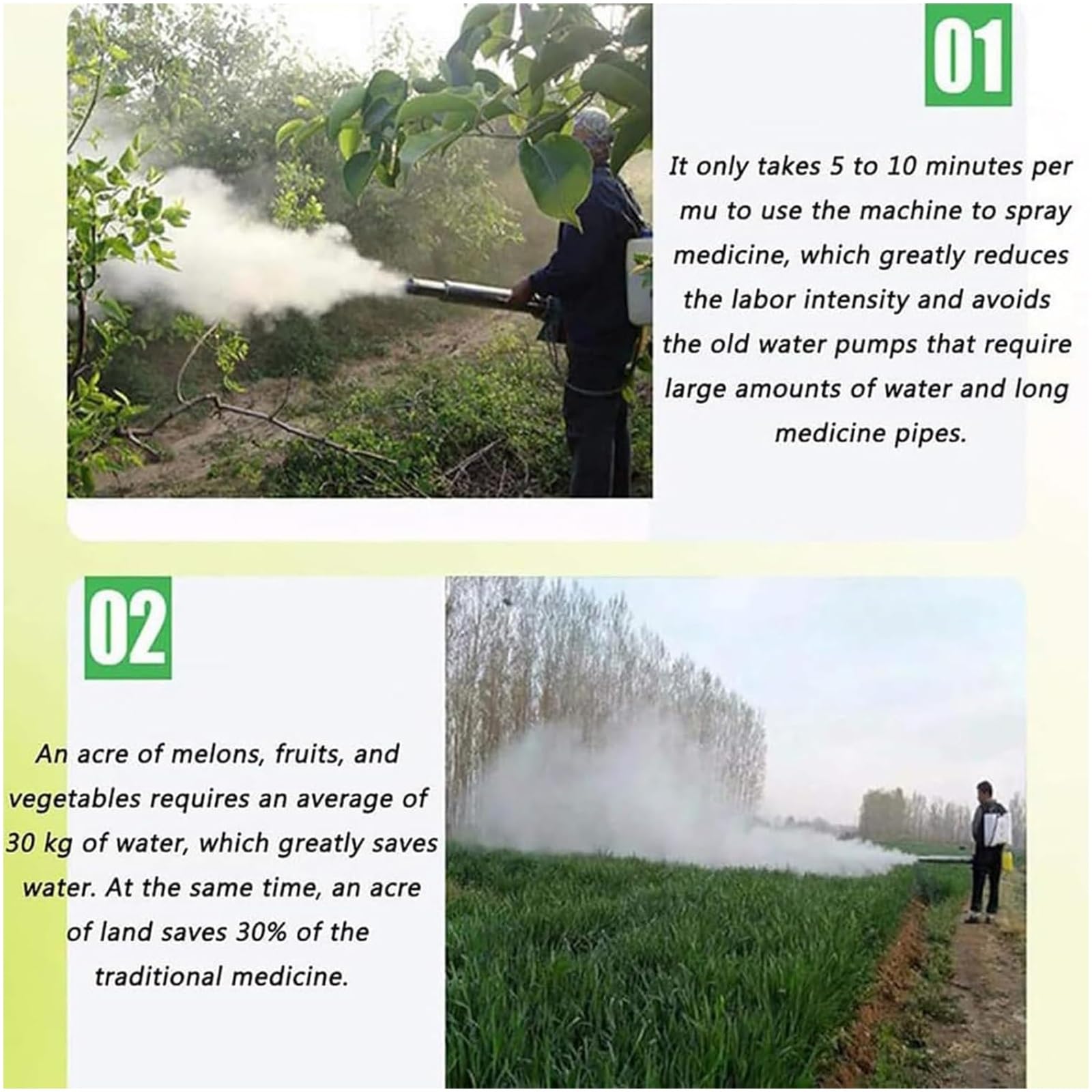 Zamgławiacz termiczny 15 l, chłodzenie wodą z podwójną rurką, duża wydajność mgły, spray 360° do zwalczania chwastów i roślin, ogród na zewnątrz