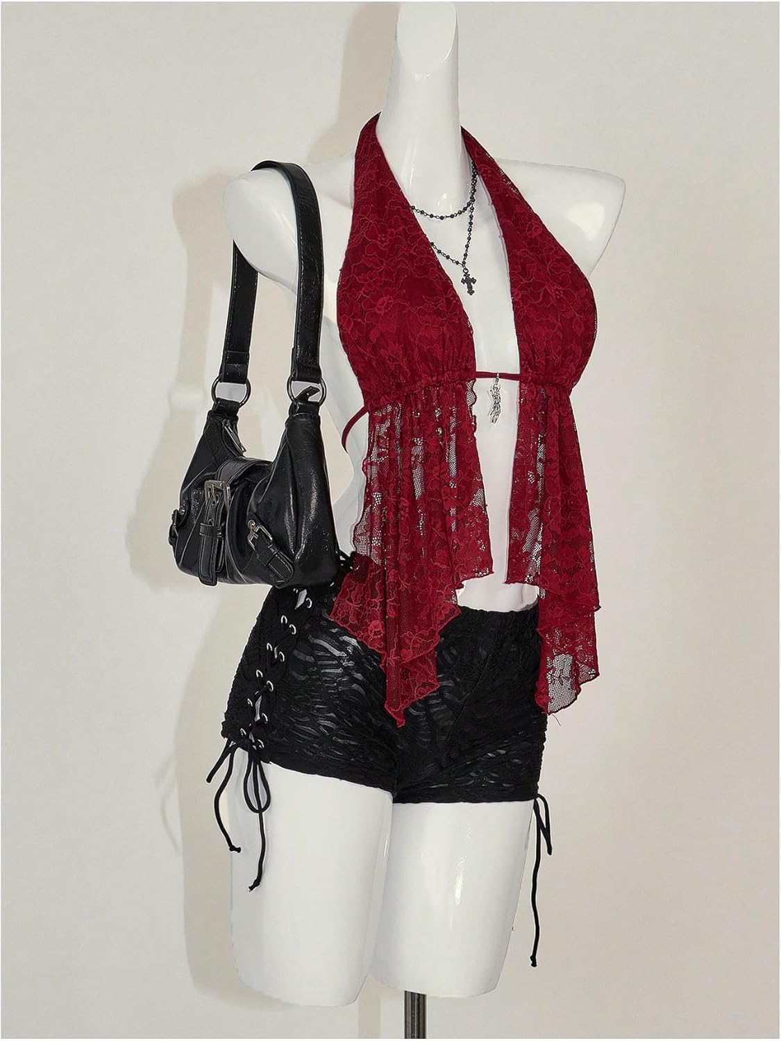 Milumia Women's Sexy Lace Backless Halter Top Y2k Sheer Mesh Split Going Out Crop Tops - Image 2