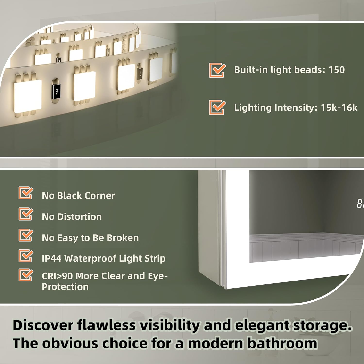 Edge LED Medicine Cabinet Mirror, 24x30 Inch Bathroom Storage, Recessed/Wall Mount, Plug-in/Hardwired, 3 Color Dimmable Light, Anti-Fog, Time Temp Display, Left Hinge