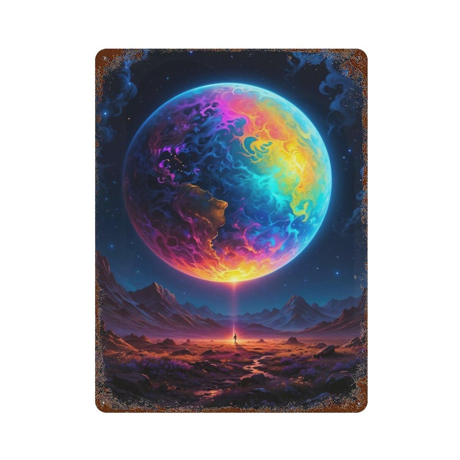 Decorative Tin Sign The Rainbow Planet Earth 15.7"x11.8", Novelty Wall Decor for Shed, Workshop And Garage Wall Decor