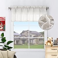 Vista 1 de Beda Home Cenefa de cortina texturizada de lino para cocina y sala de estar; cenefa corta rústica para ventana pequeña, dormitorio, sótano