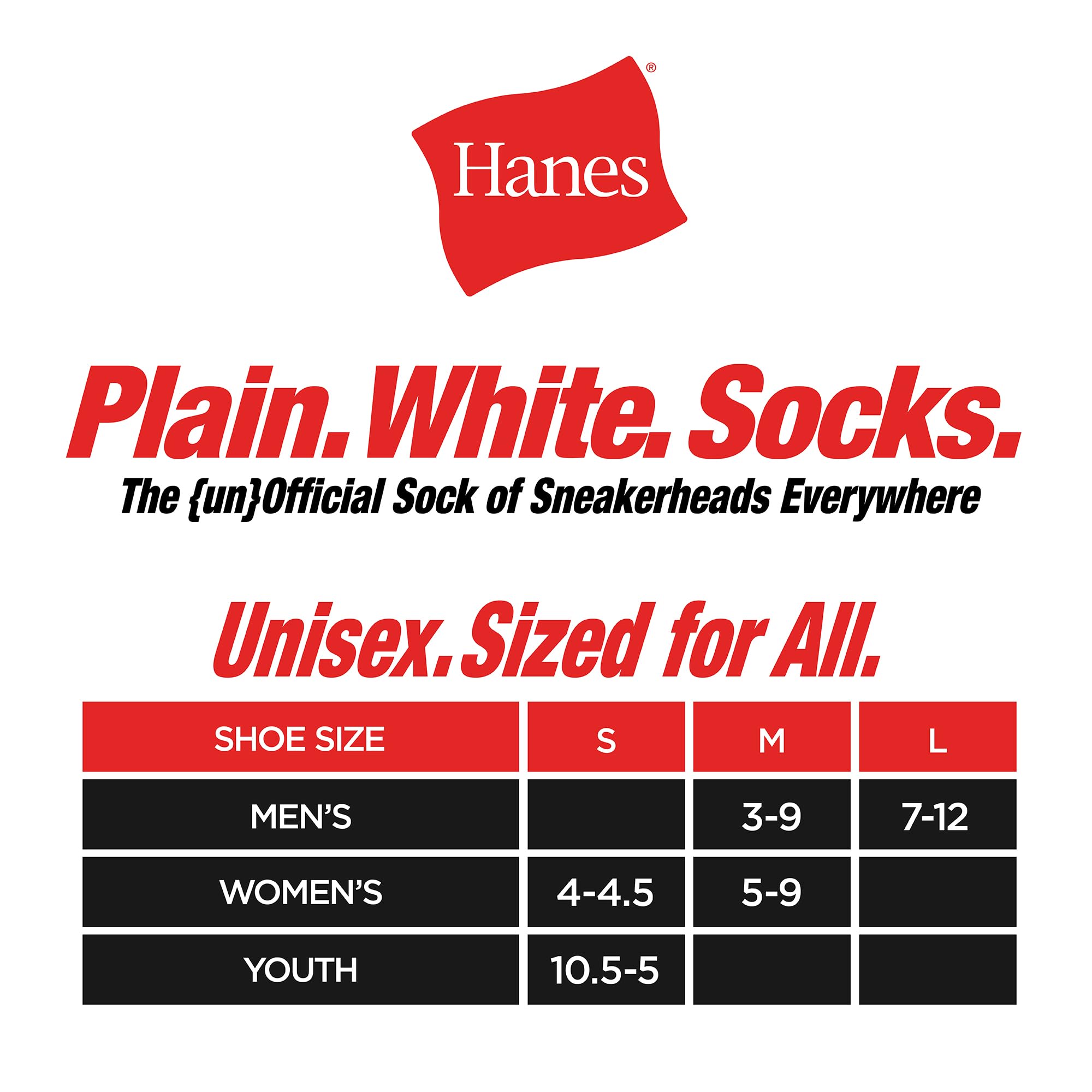 Hanes Unisex Plain White Socks Pack or Plain Black Socks Pack, 6 par, amortyzowany styl załogi