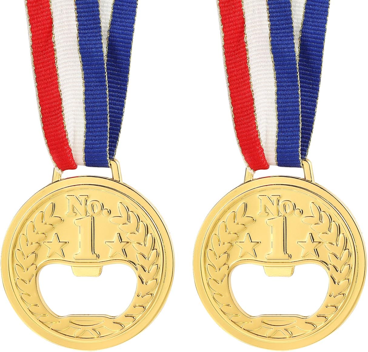 2PCS Medal Shaped Bottle Opener - Gold Medal Beer Opener, Metal Fun Bottle Cap Open Utensil with Neck Ribbon for Bar Bartender Restaurant Party Home