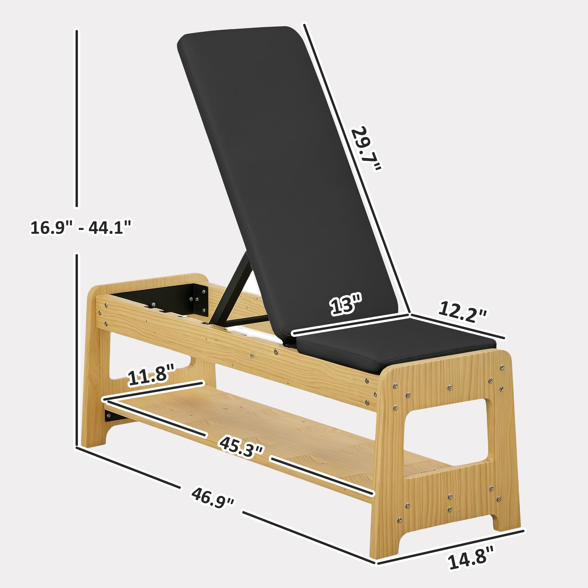 Adjustable Weight Bench with Dumbbell Rack Wooden Gym | Flat or Incline Design, Home Gym Weight Lifting Training