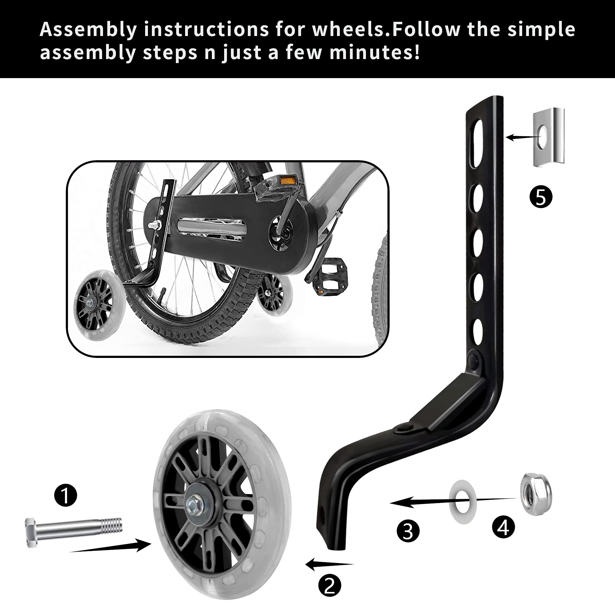 HAWENS Bike Training Wheels Mute Flash Wheels with Adjustable Bicycle Stabilizer Mounted Kit Compatible for 12 14 16 18 20 inch Single Speed Bike