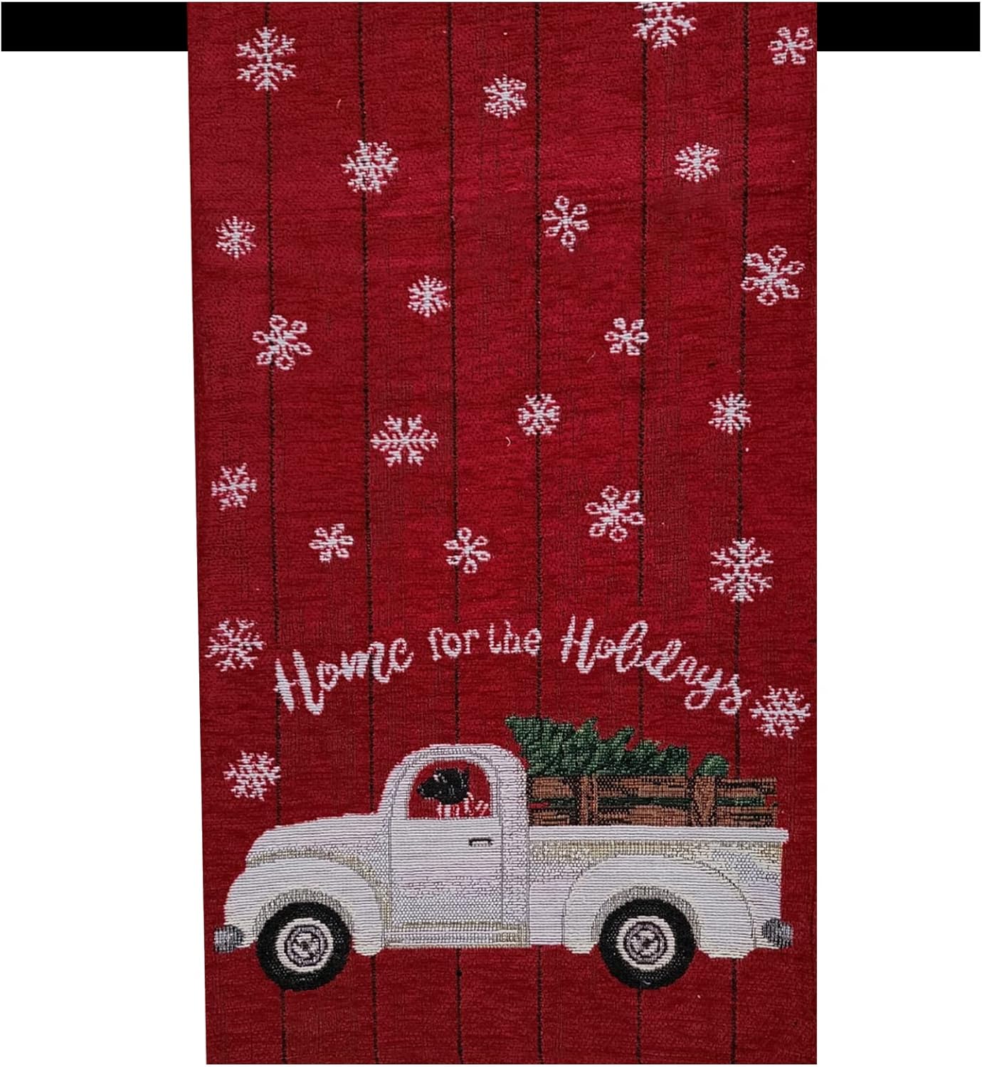 Winter Wonder Lane Red Chenille Table Runner 13 x 72 Inches Long for Kitchen, Dining, Coffee Table or Dresser Vintage White Truck with Falling Snowflakes for Christmas Season