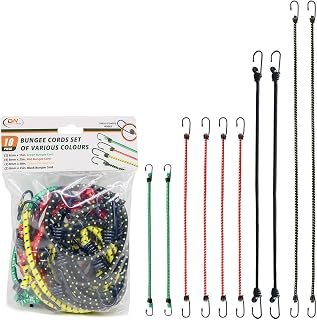 DiversityWrap Bungee Cords With Hooks - 10 Heavy Duty Bungee Straps with Rubber Coated Metal Hooks | Bungee Cord Set of Assorted Lengths Elastic Cord in 4 Colors | For Bike, Van, Camping and More