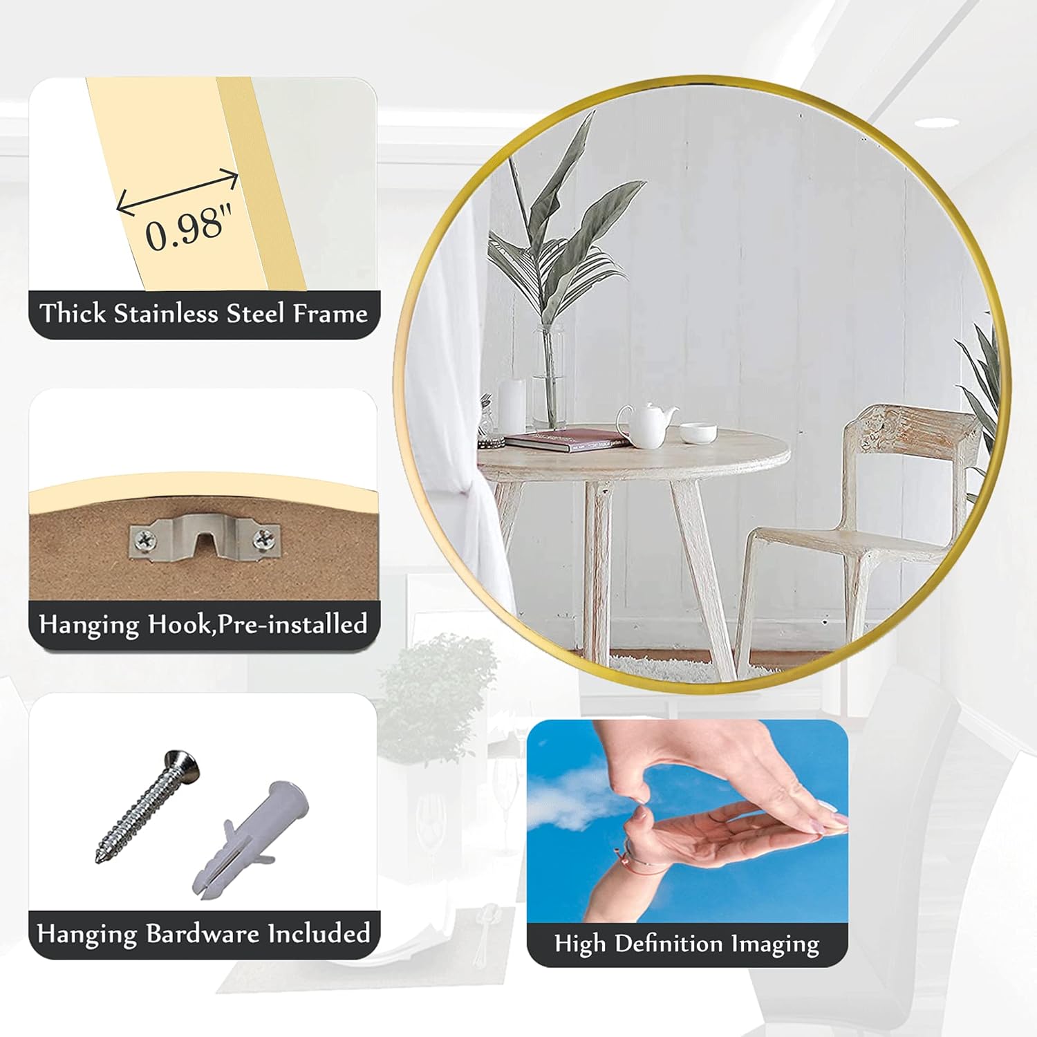 Beauty4U 20" Wall Circle Mirror Large Round Gold Farmhouse Circular Mirror for Wall Decor Big Bathroom Make Up Vanity Mirror Entryway Mirror : Home & Kitchen